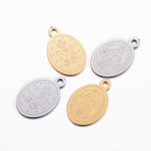 

PandaHall 304 Stainless Steel Charms, Oval with Virgin Mary, Mixed Color, 14x9x0.8mm, Hole: 1mm 304 Stainless Steel Oval