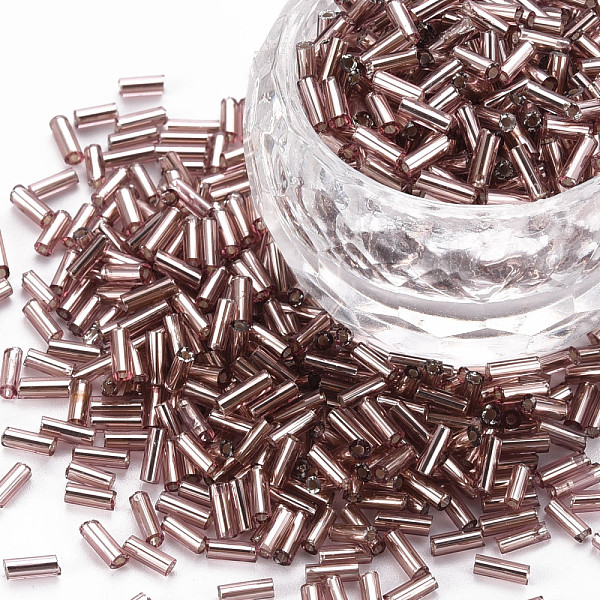 

PandaHall Plated Glass Bugle Beads, Metallic Colours, Rosy Brown, 4x2mm, Hole: 1mm, about 14000pcs/Pound Glass
