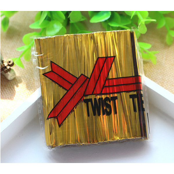 

PandaHall Plastic Wire Twist Ties, with Iron Core, Bread Candy Bag Ties, Gold, 79x3.8x0.3mm, about 720pcs/bag Plastic Gold