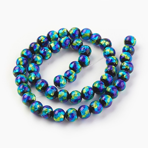 

PandaHall Handmade Silver Foil Glass Lampwork Beads, Round, Dodger Blue, 8~8.5mm, Hole: 1.2mm Silver Foil Round Blue