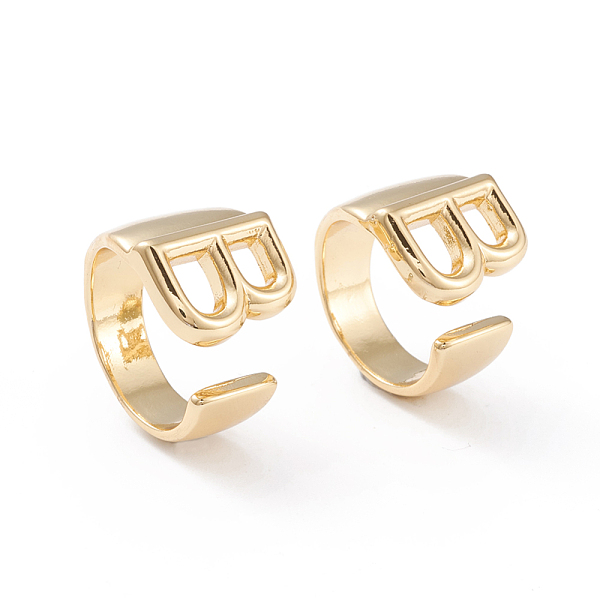 

PandaHall Brass Cuff Rings, Open Rings, Long-Lasting Plated, Real 18K Gold Plated, Letter.B, Size 6, 17mm Brass Letter B