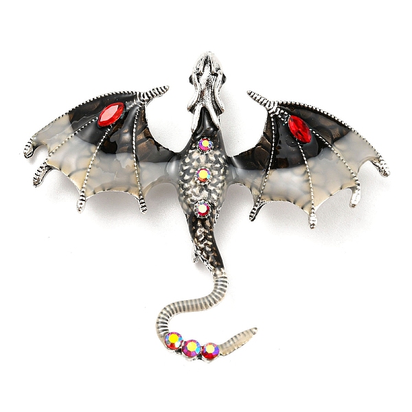 

PandaHall Dragon Enamel Pins, Antique Silver Alloy Rhinestone Brooch, Black, 61x70.5x10.5mm Alloy+Enamel Dragon Red
