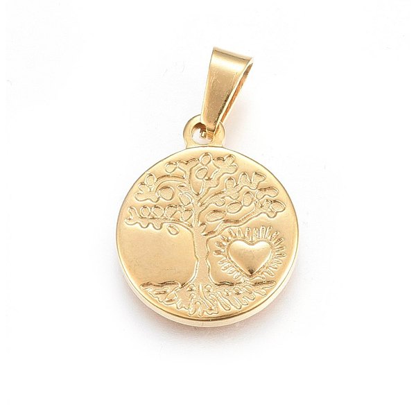 

PandaHall 304 Stainless Steel Pendants, Flat Round with Tree and Heart, Golden, 20x17x2.5mm, Hole: 7x4mm 304 Stainless Steel Flat Round