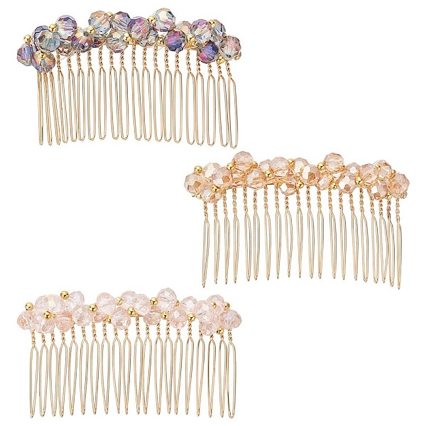 

PandaHall CRASPIRE Bride Wedding Glass Hair Side Comb Colorful Crystal Bridal Hair Combs 3 Colors Crystal Hair Pieces Daily Hair Accessories..., Multicolor