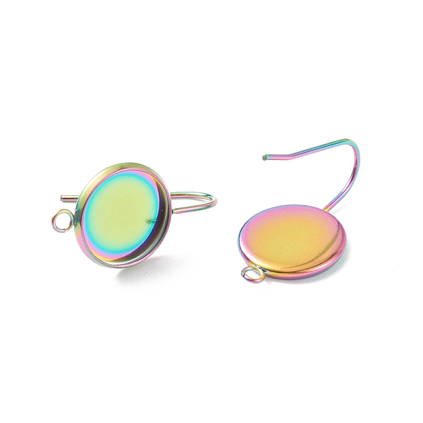 

PandaHall Ion Plating(IP) Rainbow Color 304 Stainless Steel Dangle Earrings, Cabochon Settings, with Vertical Loop, Flat Round, Rainbow...