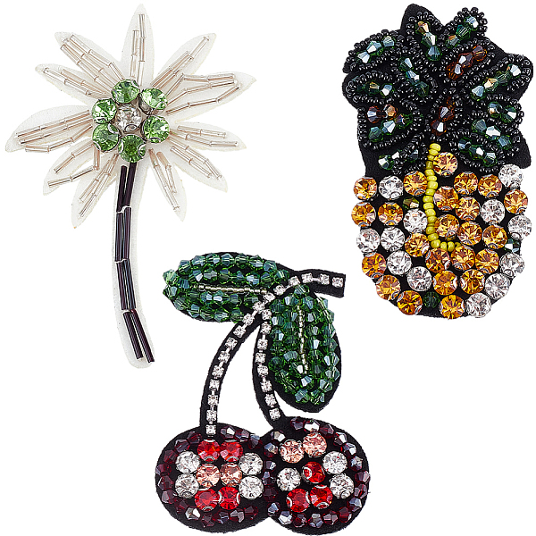 

PandaHall Gorgecraft 3Pcs 3 Style Tree & Pineapple & Cherry Rhinestone Beading Applqiues, Sew on Felt Patches, Costume Ornament Accessories..., Multicolor