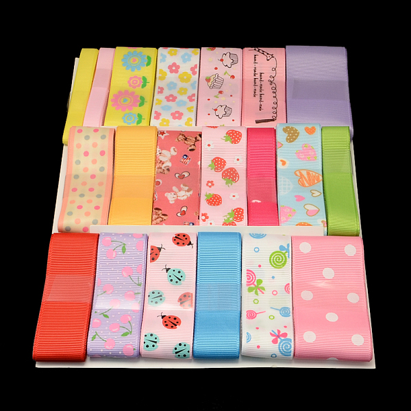 

PandaHall Printed Mixed Ribbon Sets: Grosgrain Ribbons, Satin Ribbons and Organza Ribbons, Mixed Color, 3/8 inch~1-1/2 inch(9~38mm), about..., Multicolor