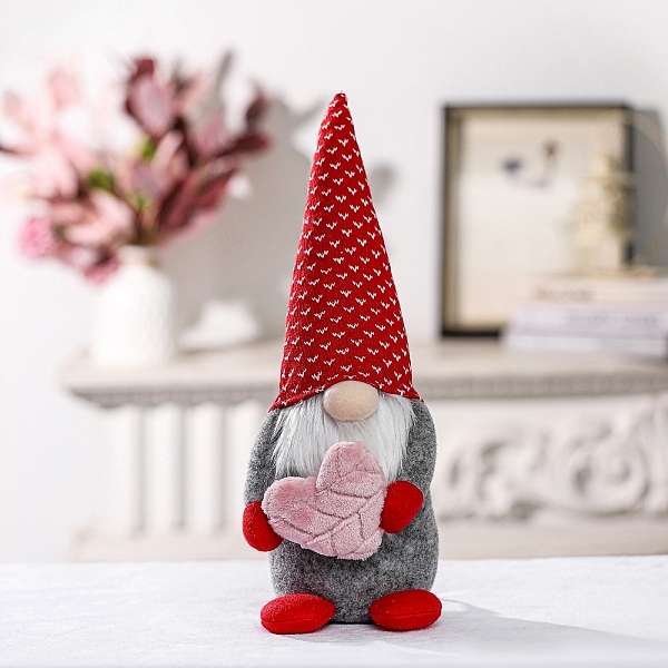 PandaHall Valentine's Day Cloth Gnome Dolls Figurines Display Decorations, for Home Shop Showcase Desktop Decoration, Heart, 120x110x370mm...