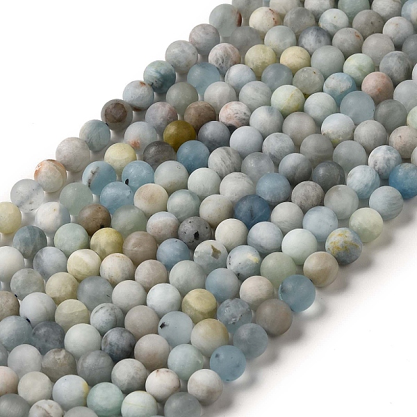 

PandaHall Natural Aquamarine Beads Strands, Frosted, Round, 8.5~9mm, Hole: 0.9mm, about 47pcs/strand, 15.55''(39.5cm) Aquamarine Round