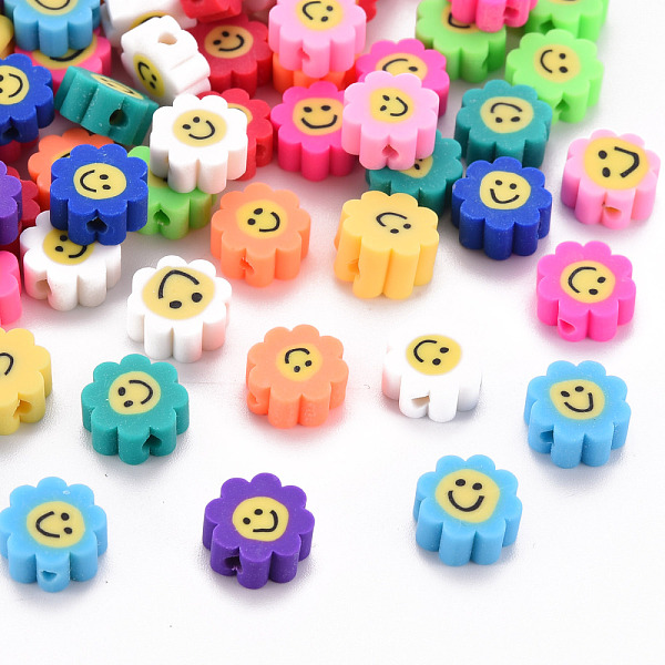 

PandaHall Handmade Polymer Clay Beads, for DIY Jewelry Crafts Supplies, Flower with Face, Mixed Color, 9~10x9~10x4~5mm, Hole: 1.6mm Polymer..., Multicolor
