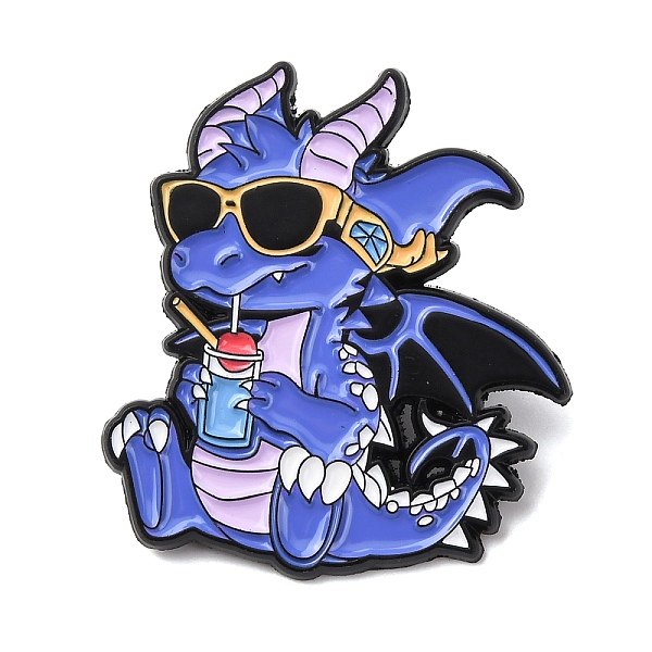かわいい飲み物を飲む恐竜のエナメルピン