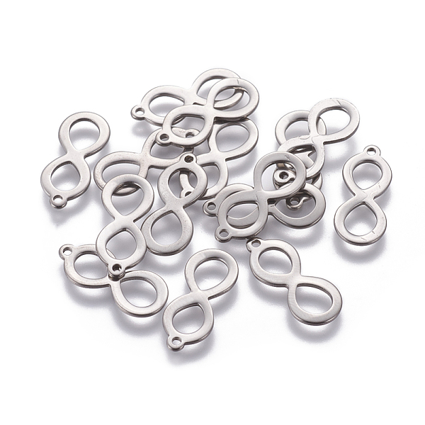 

PandaHall 201 Stainless Steel Pendants, Infinity, Stainless Steel Color, 20x8x1mm, Hole: 1.2mm 201 Stainless Steel Infinity