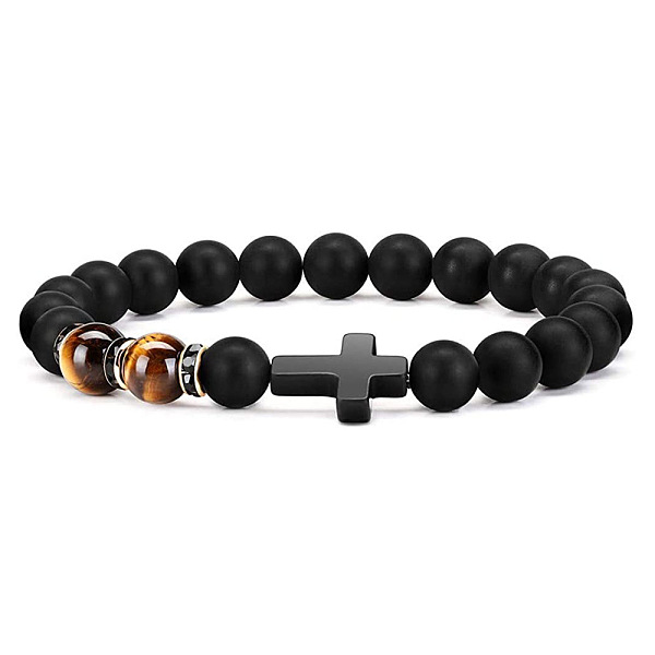 

PandaHall Bohemian Tiger Eye Stone Bracelet Cross Natural Stone Beads Vintage Matte Bead Bracelet Natural Gemstone