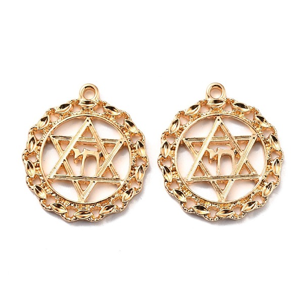 

PandaHall Zinc Alloy Pendants, Cadmium Free & Lead Free, Flat Round with Star of David, Golden, 27x24x2mm, Hole: 1.8mm Alloy Star