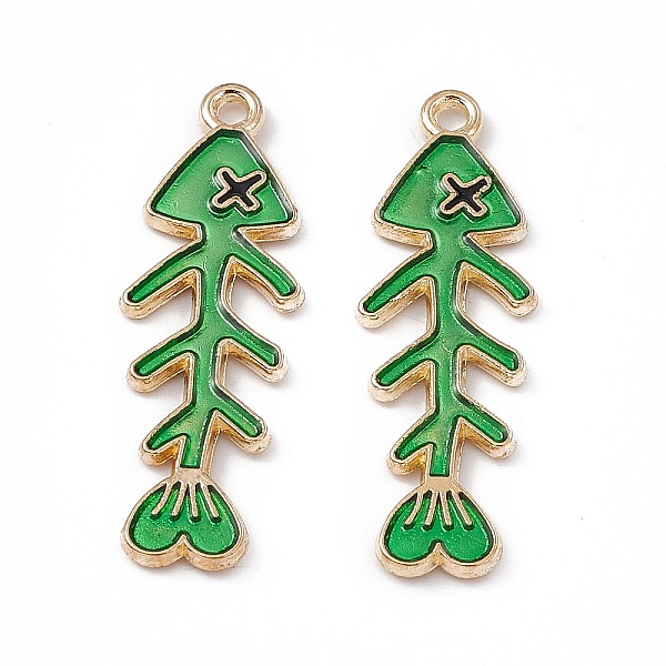 

PandaHall Alloy Enamel Pendants, Fishbone Charm, Light Gold, Green, 34x11x1.5mm, Hole: 1.6mm Alloy+Enamel Fish Green