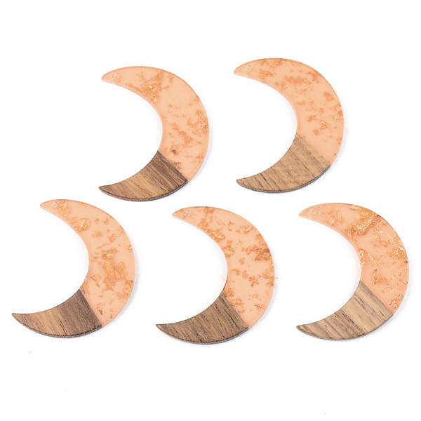 

PandaHall Transparent Resin & Walnut Wood Pendants, with Gold Foil, Moon, Dark Salmon, 38x30x3mm, Hole: 2mm Resin+Wood Moon Red