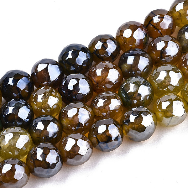 

PandaHall Electroplate Natural Agate Beads Strands, Dyed, Faceted, Pearl Luster Plated, Round, Peru, 8.5x7~8mm, Hole: 1.2mm, about..., Brown