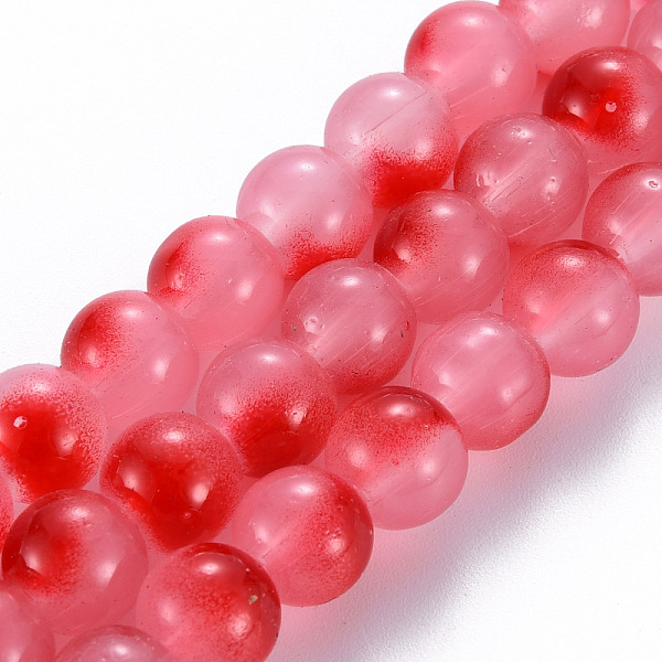 

PandaHall Spray Painted Glass Beads Strands, Round, Cerise, 8x7.5mm, Hole: 1.4mm, about 50~51pcs/strand, 14.57~14.96 inches(37~38cm) Glass..., Red