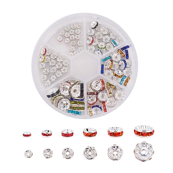 

PandaHall Grade A Rhinestone Spacer Beads, with Brass Findings, Silver Color Plated, Mixed Color, 8x2cm, 120pcs/set Brass+Rhinestone..., Multicolor