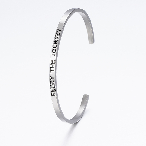 

PandaHall 304 Stainless Steel Inspirational Cuff Bangles, with Enamel & Word Word Enter The Journey, Stainless Steel Color, 2-1/2 inchx2..., Black