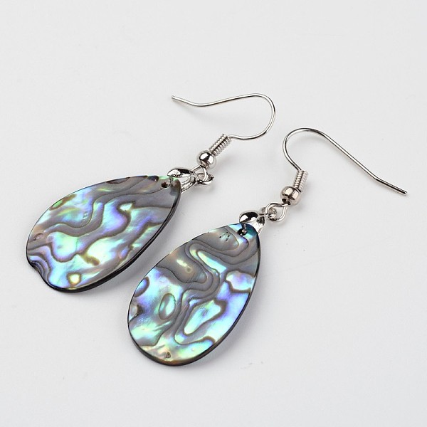 

PandaHall Teardrop Platinum Tone Brass Natural Paua Shell Dangle Earrings, 50mm, Pin: 0.8mm Shell