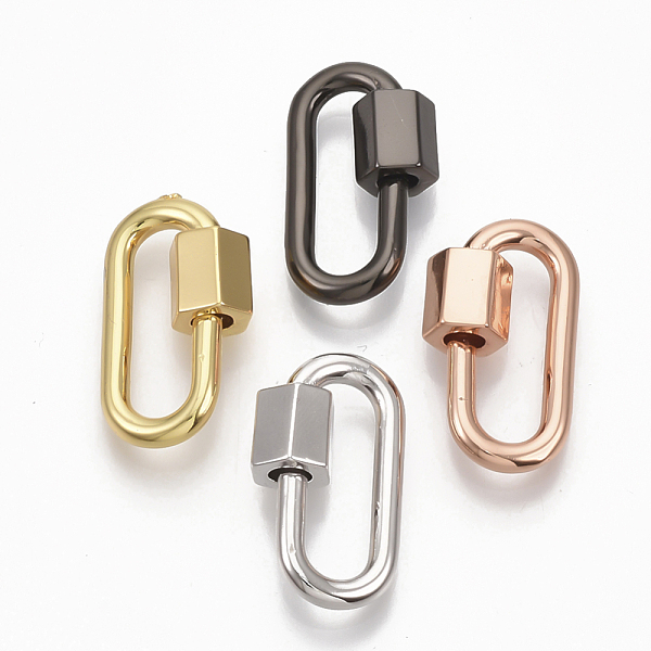 

PandaHall Brass Screw Carabiner Lock Charms, for Necklaces Making, Oval, Mixed Color, 20x11.5x2mm, Screw: 6.5x6.5mm Brass Oval