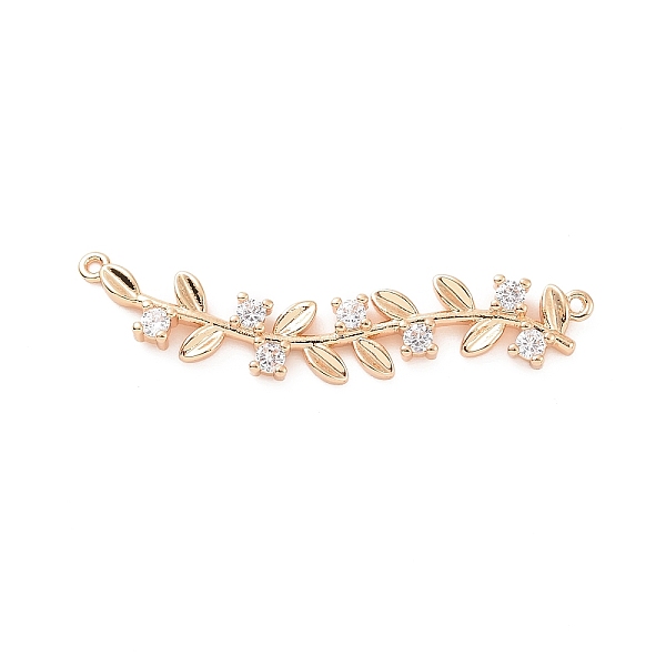

PandaHall Brass Pave Clear Cubic Zirconia Connector Charms, Olive Branch Links, Light Gold, 8x35x2.5mm, Hole: 0.8mm Brass+Cubic Zirconia...