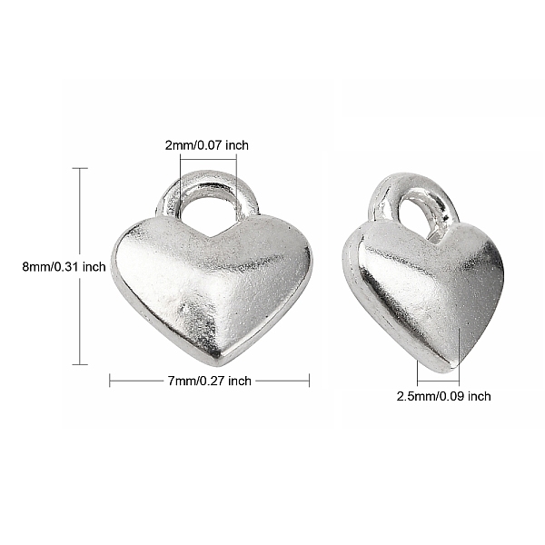 

PandaHall Tibetan Style Alloy Heart Charms, Cadmium Free & Nickel Free & Lead Free, Silver, 8x7x2.5mm, Hole: 2mm Alloy Heart