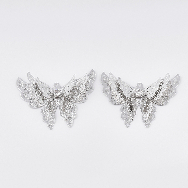 

PandaHall Brass Pendants, with Crystal Rhinestone, Butterfly, Platinum, 26x34.5x8.5mm, Hole: 1mm Brass+Rhinestone Butterfly