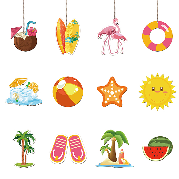 

PandaHall Summer Theme Wooden Pendant Decorations, Jute Cord Hanging Ornaments, Mixed Shapes, Mixed Shapes, 60~100x60~100mm, Hole: 3mm...