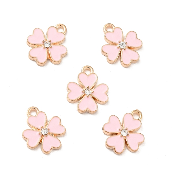 

PandaHall Alloy Enamel Pendants, with Rhinestone, Light Gold, Clover, Pink, 15.5x13x2.5mm, Hole: 1.8mm Alloy Rhinestone+Enamel Clover Pink