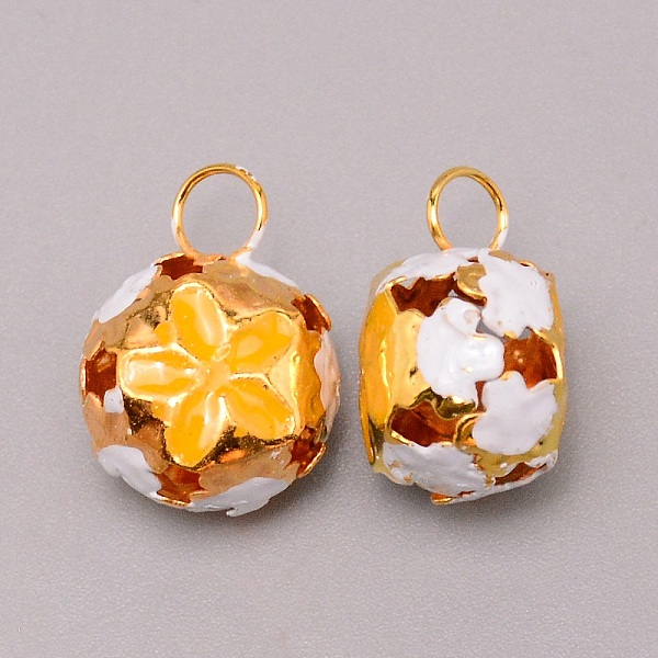

PandaHall Iron Pendants, with Enamel Flower Pattern, Hollow, Gold, 19~20x14.5x12mm, Hole: 4.5mm Iron+Enamel Round Gold