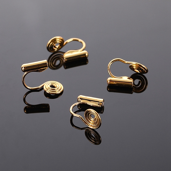 

PandaHall Brass Clip-on Earring Findings, Spiral Earring Hooks with Cup, with Silicone, Golden, 15x10mm Brass