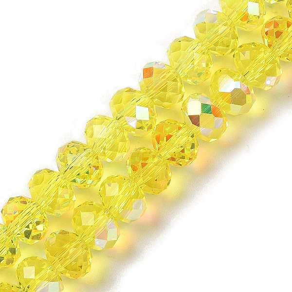 

PandaHall AB Color Plated Transparent Electroplate Beads Strands, Faceted, Round, Yellow, 7.5x6mm, Hole: 1mm, about 80~83pcs/strand...
