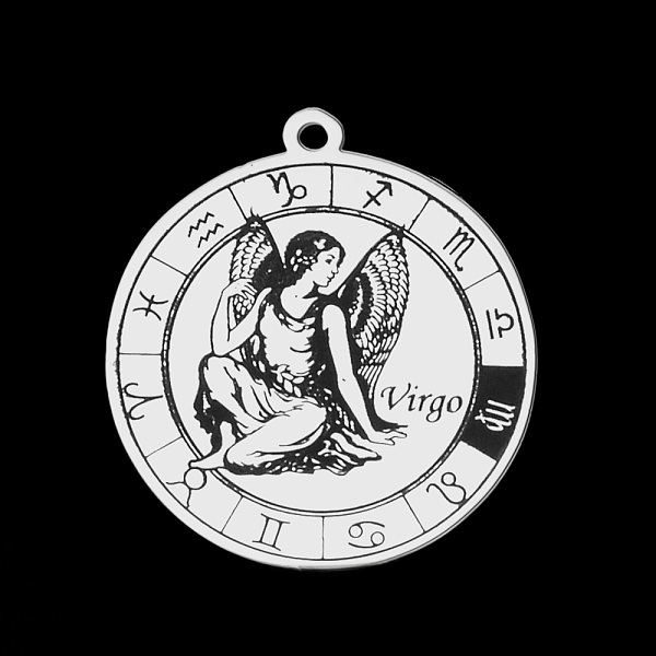 

PandaHall 201 Stainless Steel Pendants, Laser Engraved Pattern, Flat Round with Constellation, Virgo, 22.5x20x1mm, Hole: 1.6mm 201 Stainless...
