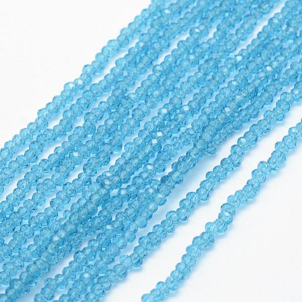 

PandaHall Transparent Glass Beads Strands, Faceted, Rondelle, Light Sky Blue, 2.5x1.5mm, Hole: 0.5mm, about 197~201pcs/strand, 12.9 inch...