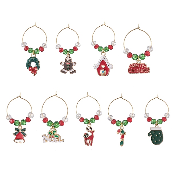 

PandaHall Christmas Theme Alloy Enamel Wine Glass Charms, with Brass Rings and Glass Beads, Mixed Shapes, Mixed Color, 39.5~58mm, 9pcs/set..., Multicolor