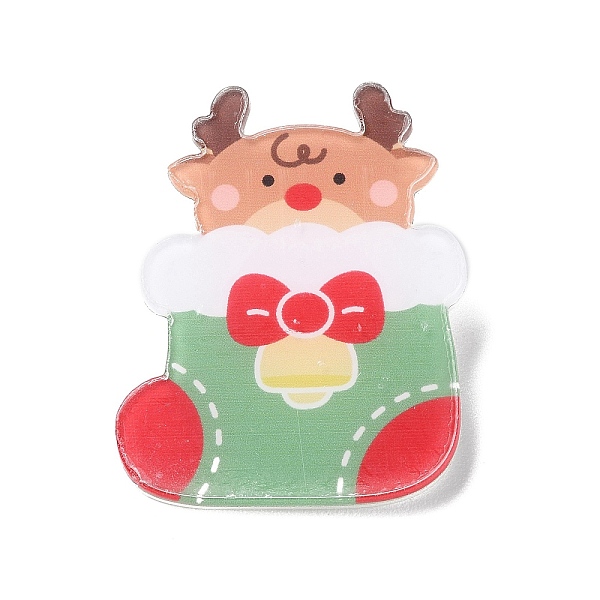

PandaHall Christmas Theme Acrylic Badges, Iron Pin Brooch, Christmas Socking, 38.5x30.5x2mm Acrylic Christmas Socking