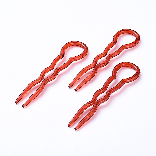 PandaHall Plastic Hair Forks Sets, with U Shape Wave Barrette, Chocolate, 90.5x21.5x3.5mm Plastic Brown