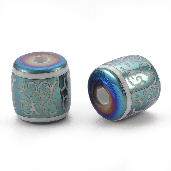

PandaHall Electroplate Glass Beads, Barrel with Vine Pattern, Green Plated, 12x11.5mm, Hole: 3mm, 100pcs/bag Glass Flower