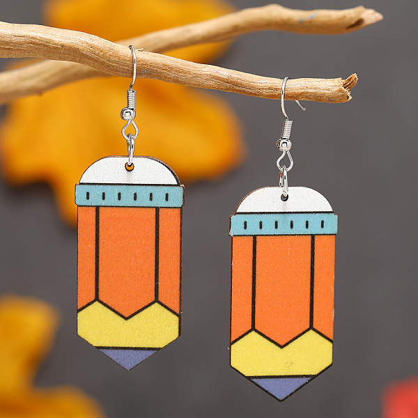 Back-to-School Pencil Wood Dangle Earrings Accessories