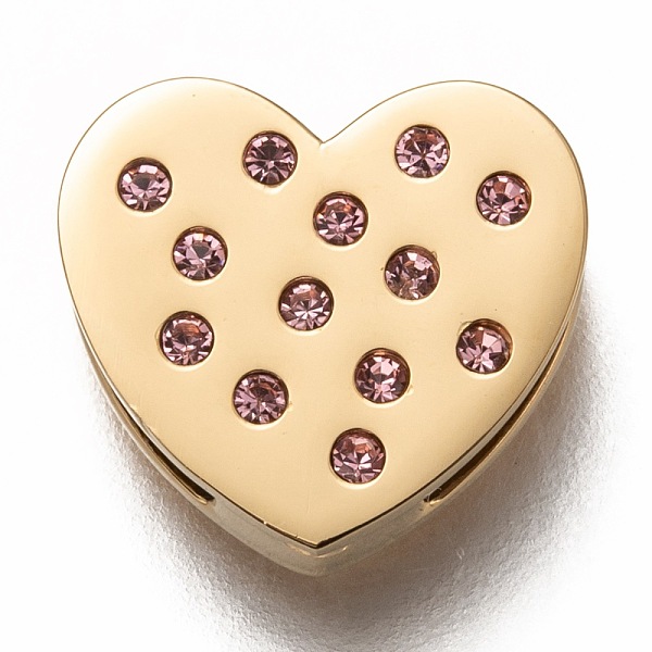 

PandaHall 304 Stainless Steel Slide Charms, with Rhinestone, Heart, Light Amethyst, Golden, 12x13x3.5mm, Hole: 8x1.5mm 304 Stainless Steel..., Purple