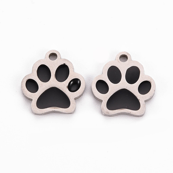 

PandaHall 304 Stainless Steel Enamel Charms, Stainless Steel Color, Dog Paw Prints, Black, 13x12x1mm, Hole: 1.5mm Stainless Steel+Enamel Dog...
