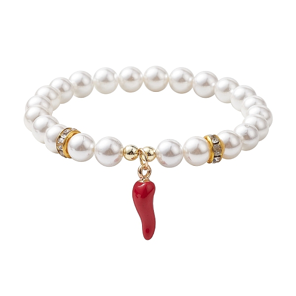 

PandaHall 8mm Round Shell Pearl Beaded Stretch Bracelets, Chili Pepper Alloy Enamel Charm Bracelets for Women, Seashell Color, Inner...