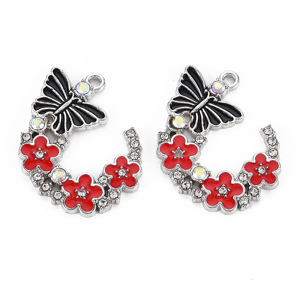 

PandaHall Alloy Rhinestone Pendants, with Enamel, Platinum, Butterfly with Flower, Red, 22x29x2mm, Hole: 1.8mm Alloy Rhinestone+Enamel...
