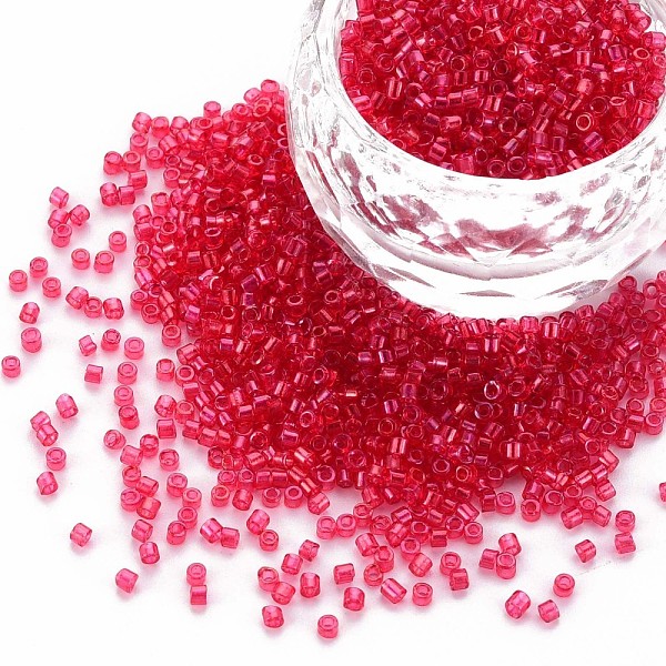 

PandaHall Glass Cylinder Beads, Seed Beads, Transparent Colours Rainbow, Round Hole, Crimson, 1.5~2x1~2mm, Hole: 0.8mm, about 8000pcs/bag..., Pink