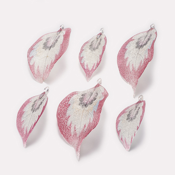 

PandaHall Natural Leaf Big Pendants, with Brass Findings, Leaf, Red, 58~98x25~46x1~1.5mm, Hole: 3x6mm Brass Leaf Red