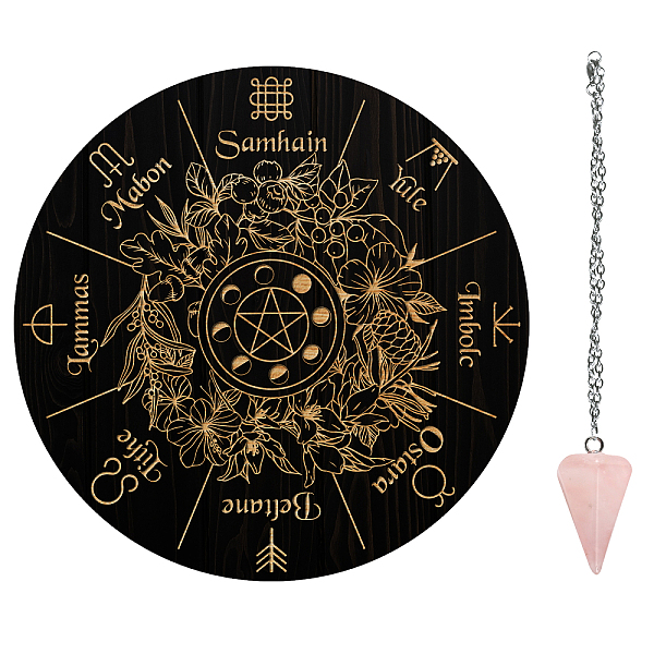 

PandaHall AHANDMAKER Pendulum Board Set, Wooden Dowsing Divination Board Metaphysical Message Board with Crystal Pendulum Necklace for...