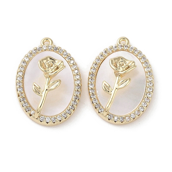 

PandaHall Brass Micro Pave Clear Cubic Zirconia with Shell Pendants, Oval with Flower, Real 18K Gold Plated, 18.5x13x7mm, Hole: 0.9mm...