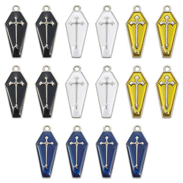 

PandaHall SUNNYCLUE 1 Box 40Pcs 4 Colors Gothic Charm Coffin Charms Bulk Dangle White Gold Back Halloween Theme Holiday Coffins Cross Charm..., Multicolor